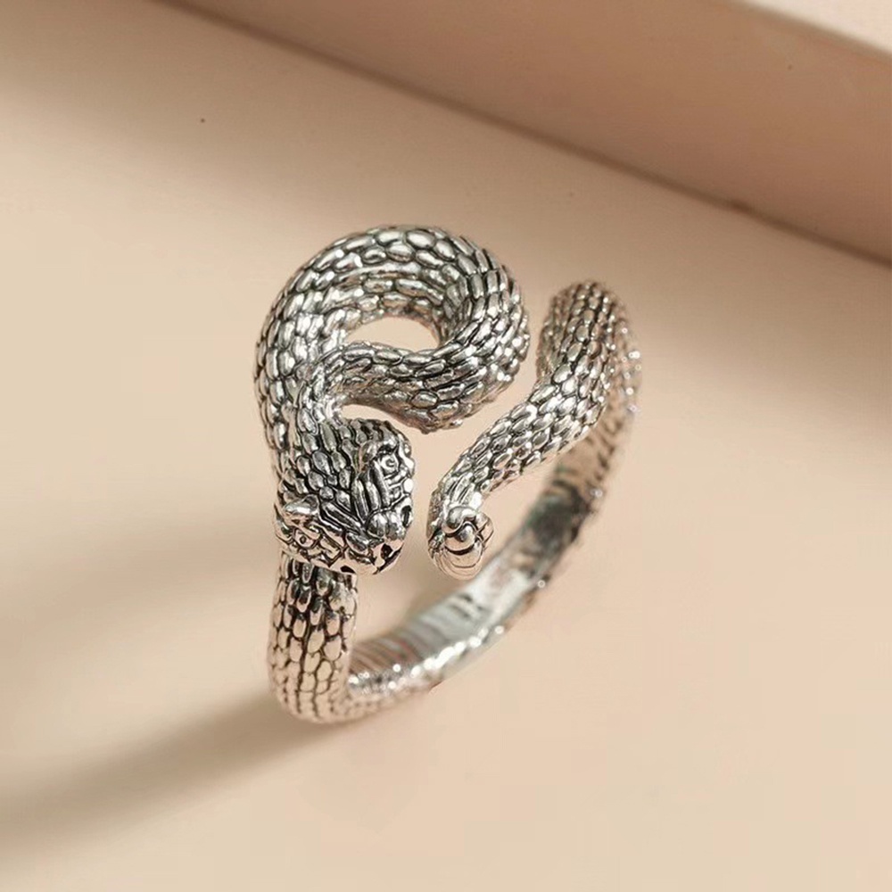 Cincin Model Terbuka Desain Naga Ular Gaya punk hip Hop Untuk Pria