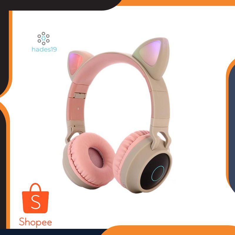 Bluetooth Headset Headphone Wireless Bluetooth Stereo Model Telinga Kucing dengan Lampu LED + Mic