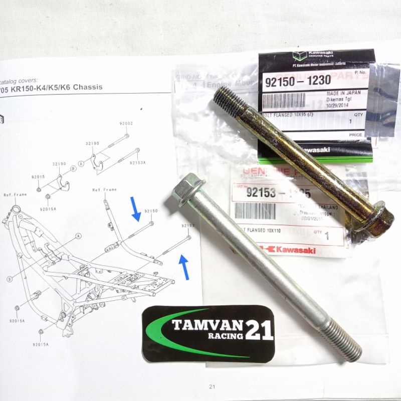 BAUT GANTUNGAN MESIN BAWAH NINJA RR R SS ORIGINAL KGP 92150-1230 (2.4A) & 92153-1125 (8.2B)