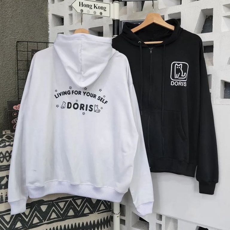 Hoodie Zipper Pria Wanita Doris Zipper Bahan Pleece Tebal Korean Style
