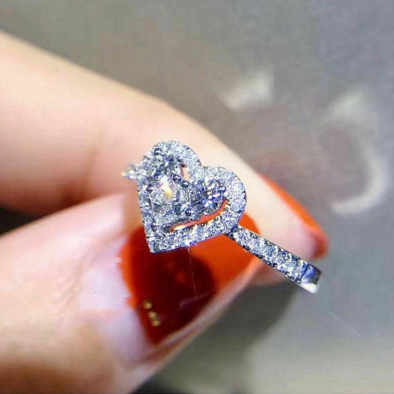 Fashion Crystal Heart Shaped Wedding Rings Women's Zircon Engagement Rings Glamour Jewelry