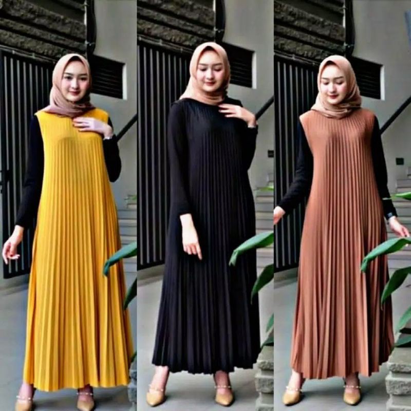 Long Dress Plisket / Gamis Plisket / Longdress plisket murah / yoona long dress