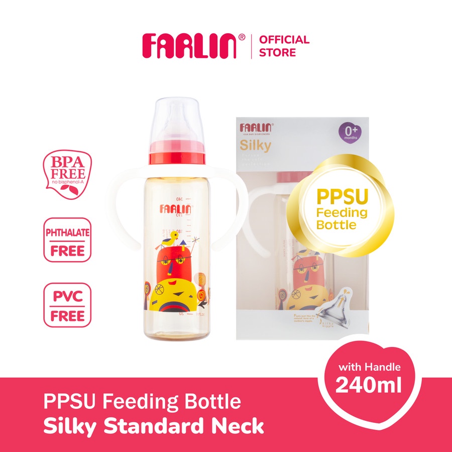Farlin Silky PPSU Standard Neck Bottle w/ Handle 240ml