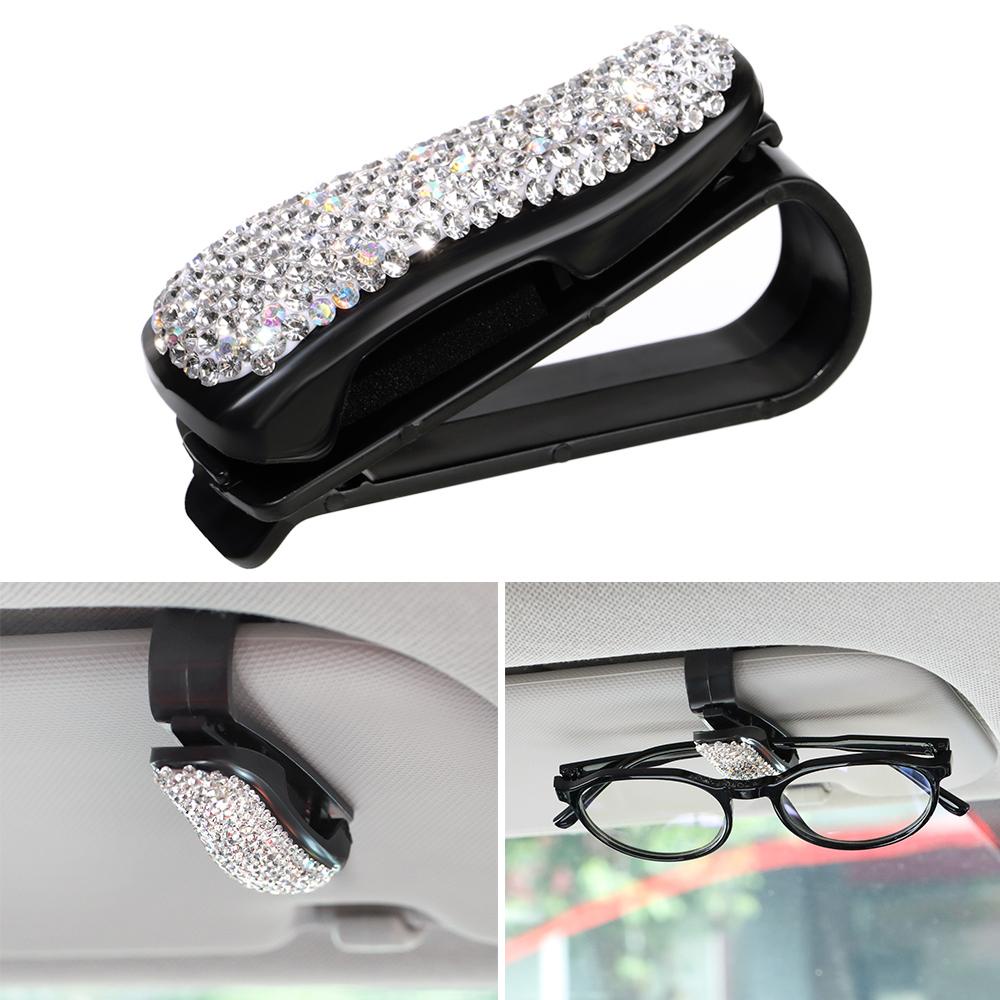 Populer 1pcs Tempat Kacamata Untuk Aksesoris Mobil Berlian Imitasi Universal Visor Card Eyeglasses Hanger