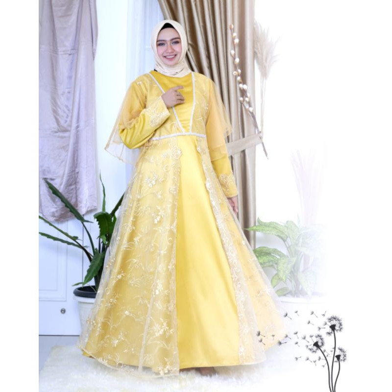 Kebaya Gamis Aureli / Kebaya Gamis Tulle  / Gamis Brokat Pesta / Gamis Kebaya Brokat