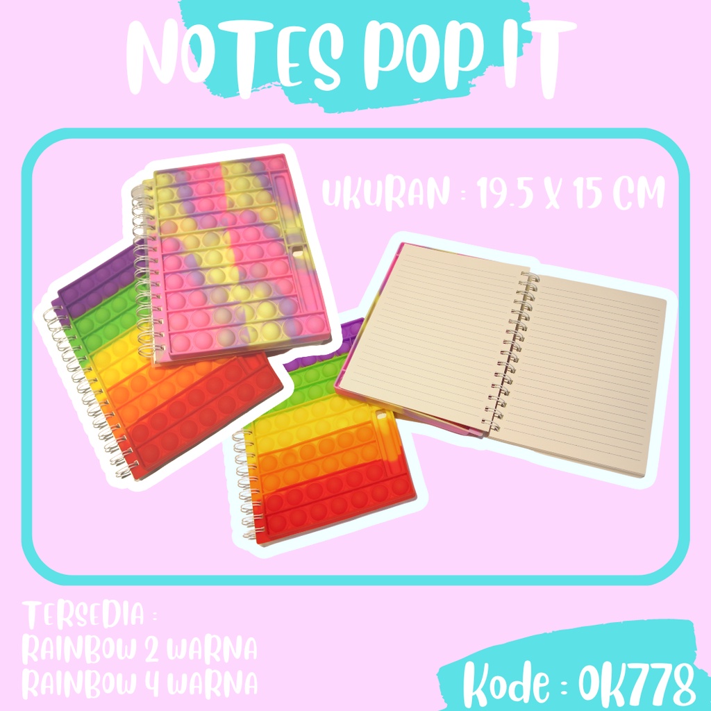 

KJ!! BUKU NOTES POP IT FIDGET SILIKON MOTIF RAINBOW / BUKU MAINAN ANAK SEKOLAH A5000/OK778