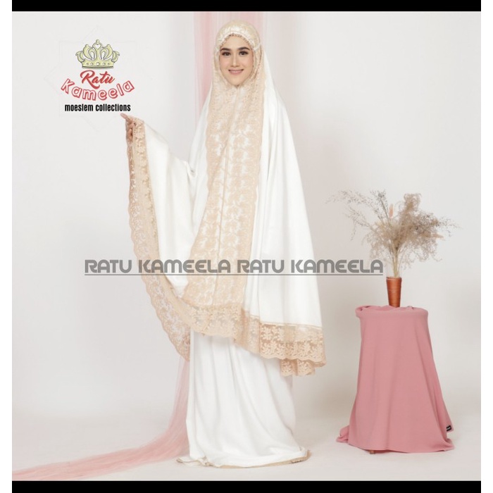 PROMO MUKENA DEWASA RAYON BORDIR MODEL SHIREEN MUKENAH ADEM LEMBUT TERBARU - Broken White