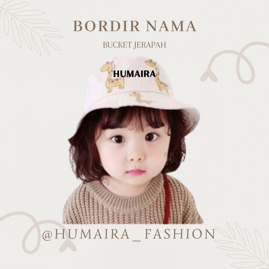 Topi Bucket Hat Tali Karakter Jerapah Anak Unisex Bordir Nama