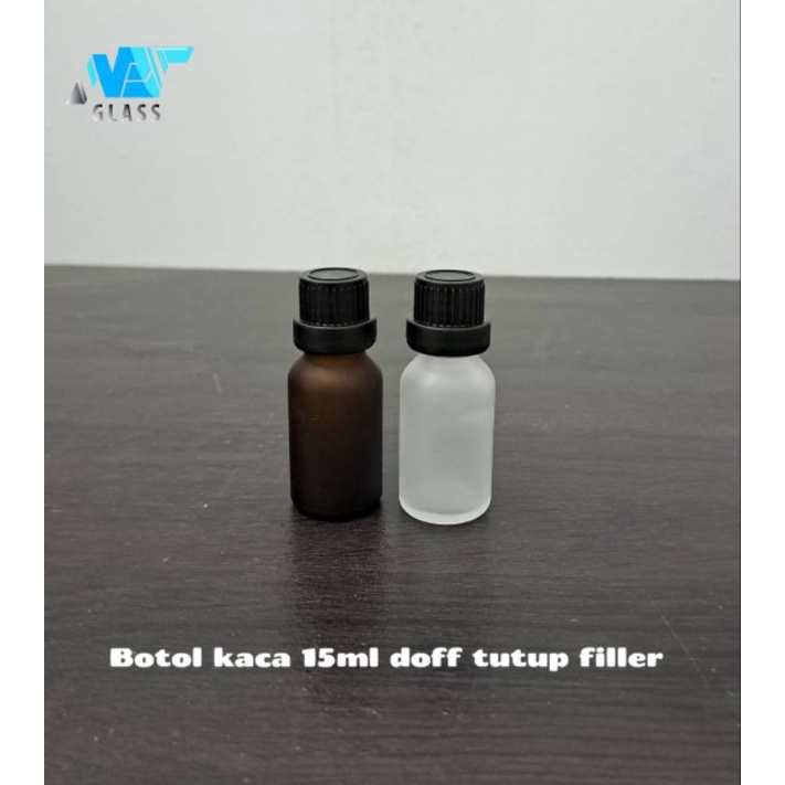 botol kaca 15ml doff tutup filler hitam / botol essential oil 15ml