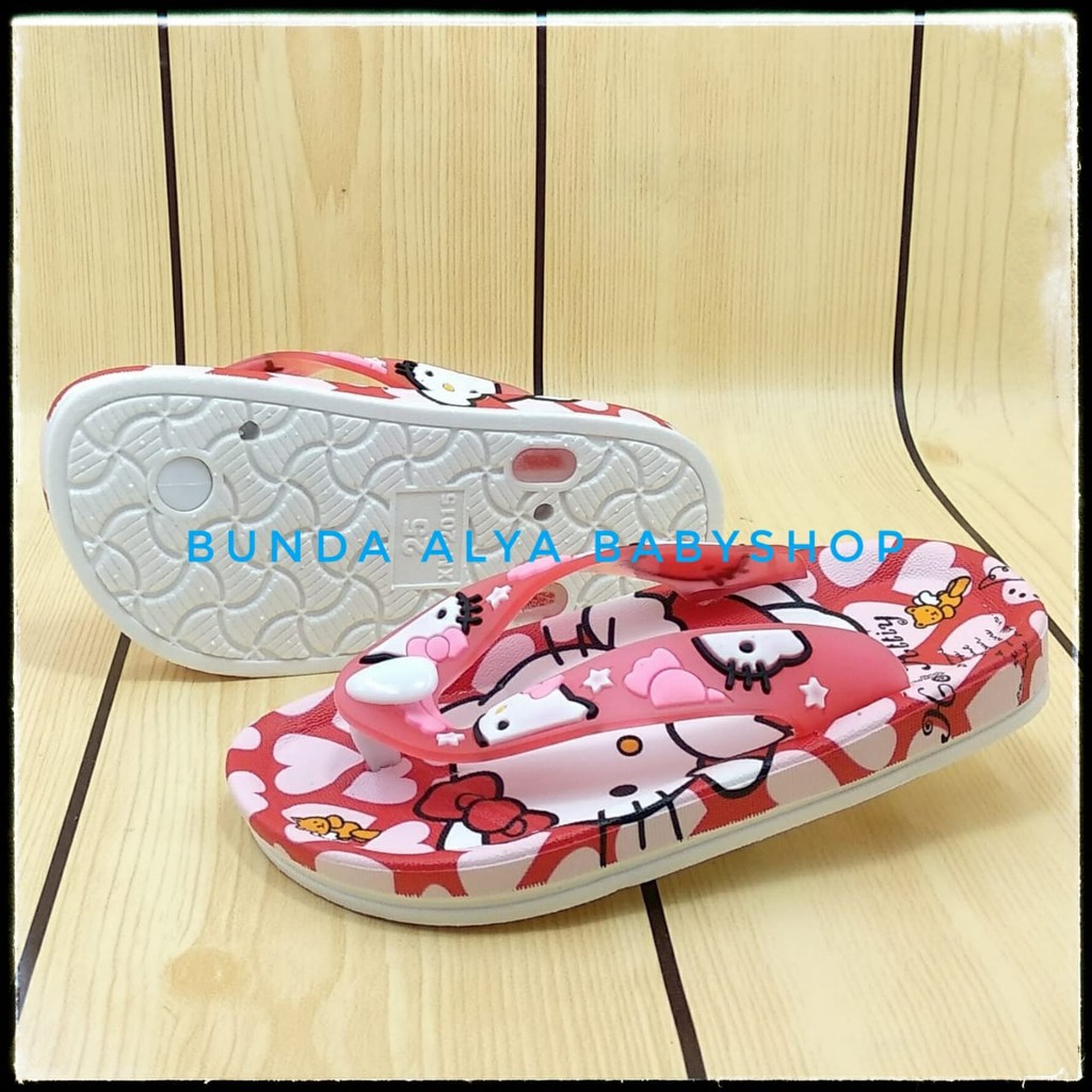 Sendal Anak Perempuan Jepit Usia 2 3 4 5 6 7 Tahun IMPORT MERAH Motif Kitty - Sendal Jepit Anak Cewek Elastis Alas Karet Anti Licin - Sendal Harian Anak Perempuan