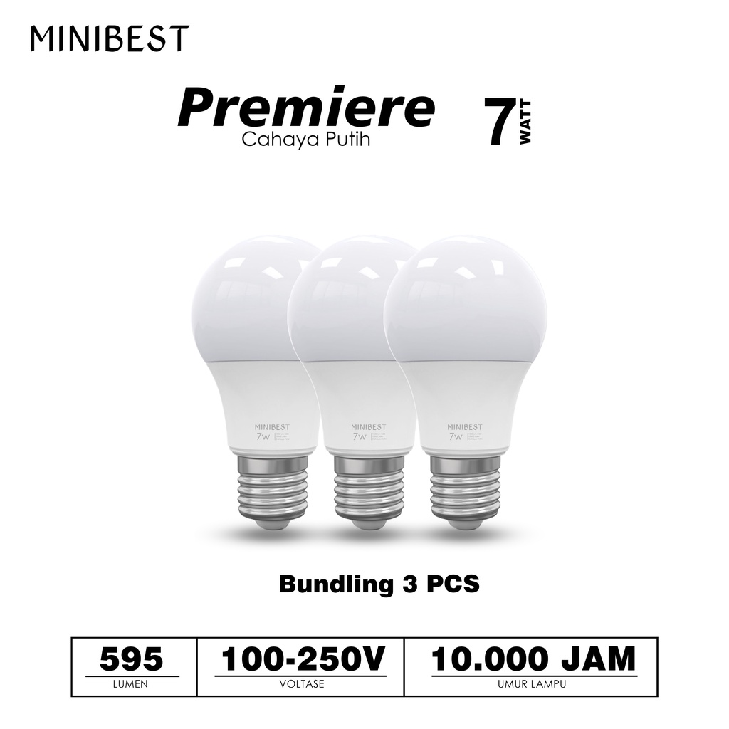 Minibest Lampu LED Premiere 7 watt Bundling 3pcs - Putih - Paket Murah