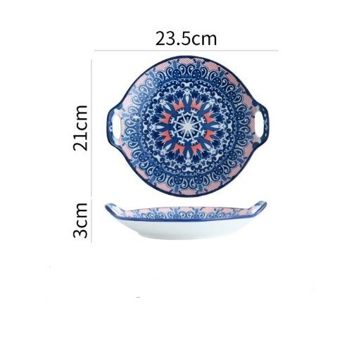 Plate Boho Binaural Ceramic Dish Baking / Piring Bulat Keramik Unik