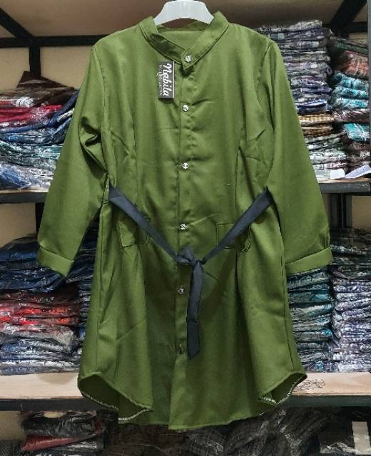 Dress Olive Bahan Wolfis Ukuran All Size Fit L  XL Kancing Hidup 1R