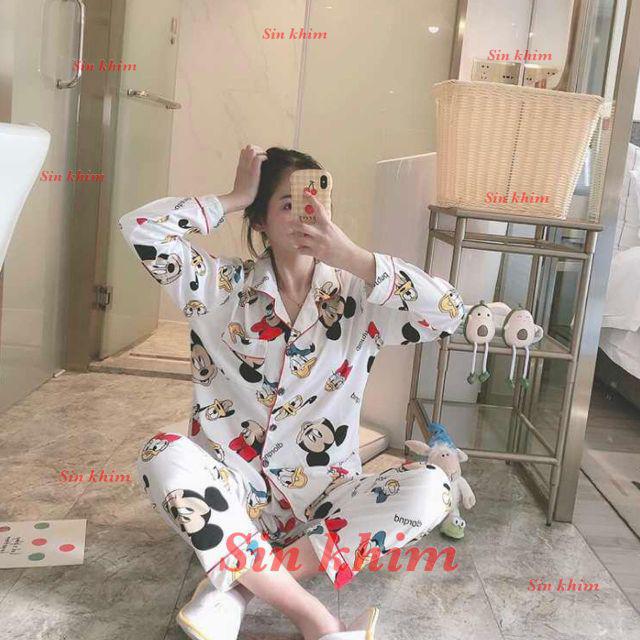 Baju Tidur Wanita / Cewek Piyama Import Bahan Kaos Tebal Aneka Motif All Size L Varian PP-Mickey white