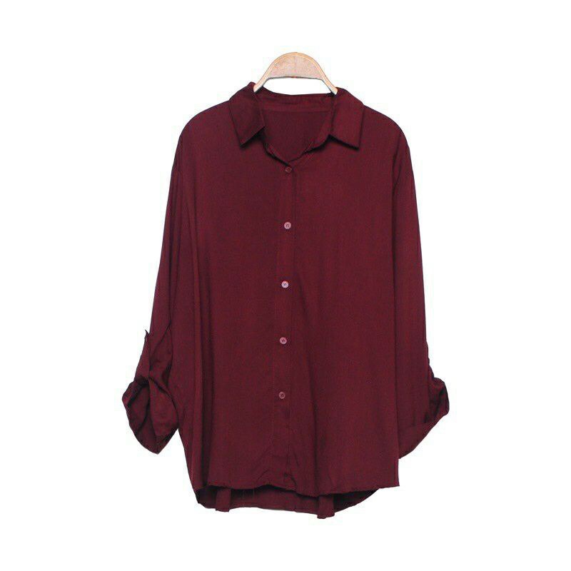 kemeja wanita polos rayon twill casual tangan skoder-maroon