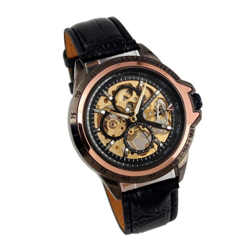 Jual ESS Skeleton Leather Strap Automatic Mechanical Watch - WM267