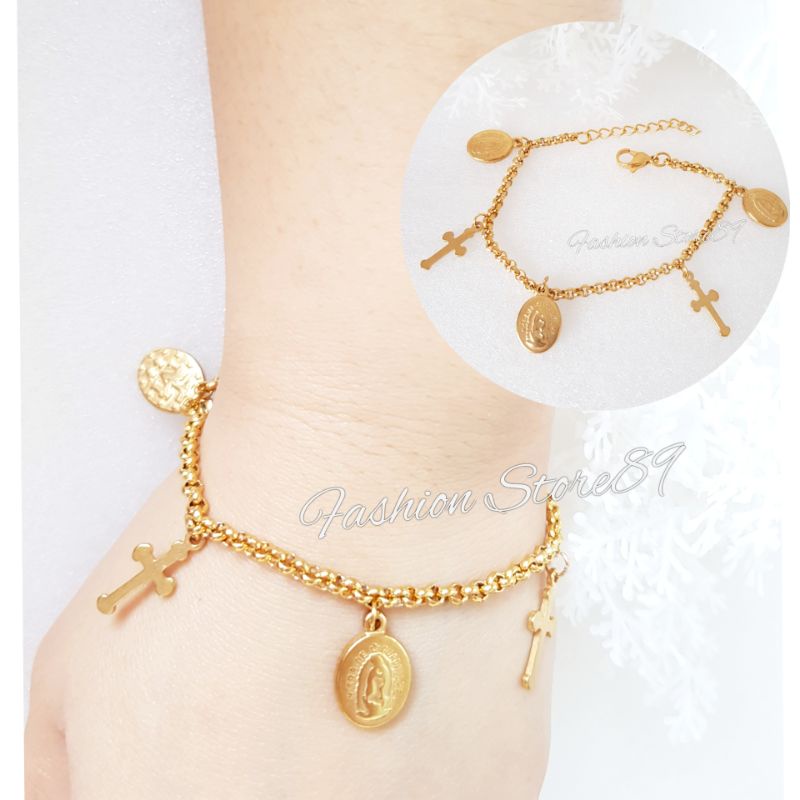 Gelang Jurai Fashion Rohani Bunda Maria Titanium Gold Import