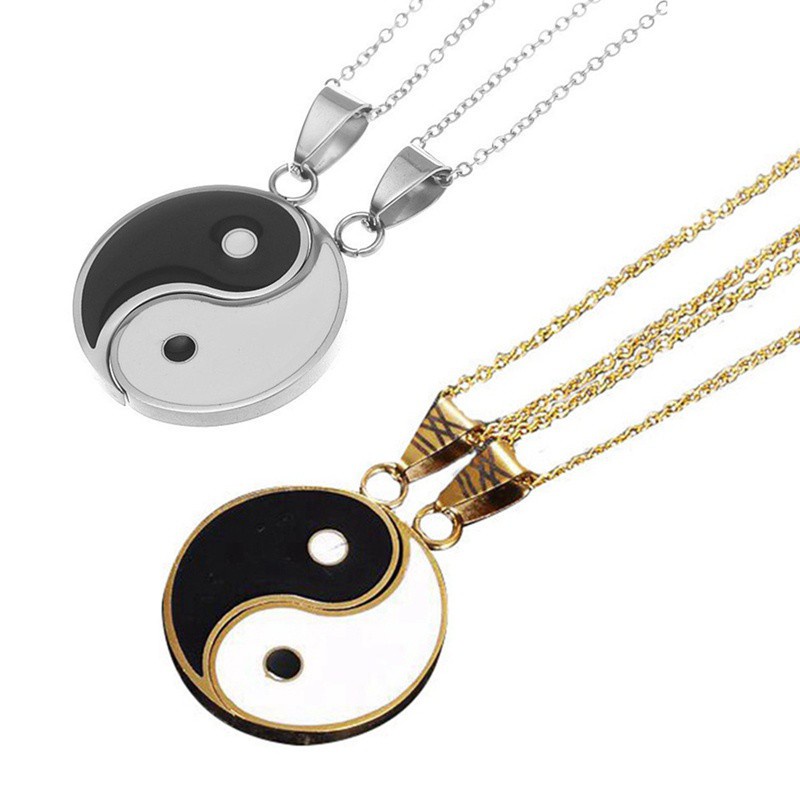 2 Pieces Stainless Steel Yin Yang Pendant Puzzle Piece Necklace Birthday Jewlery Gifts For Couple Or Best Friends