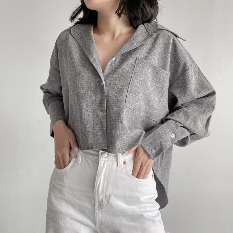 SIVALI Kemeja Wanita Lengan Panjang Casual/Kerja - Oversized Shirt - Outer Kemeja Crop 3306