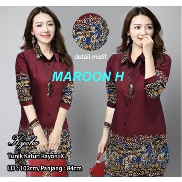 Tunik Batik Kyoto / Atasan Wanita Batik Kyoto / Baju Tunik Terlaris - Hitam Ks290