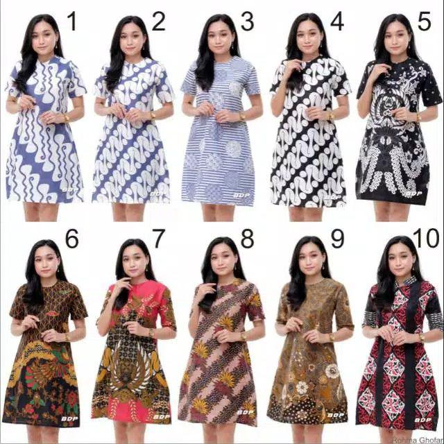 Batik Modern Dress Batik Wanita Lengan Pendek Model Lancip