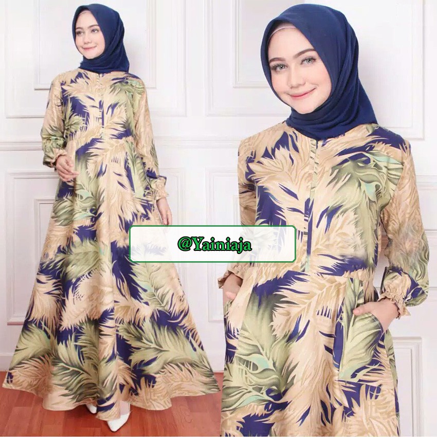 GAMIS WANITA TERBARU KATUN MOTIF BUNSUI DRESS FORMAL FASHION MUSLIM