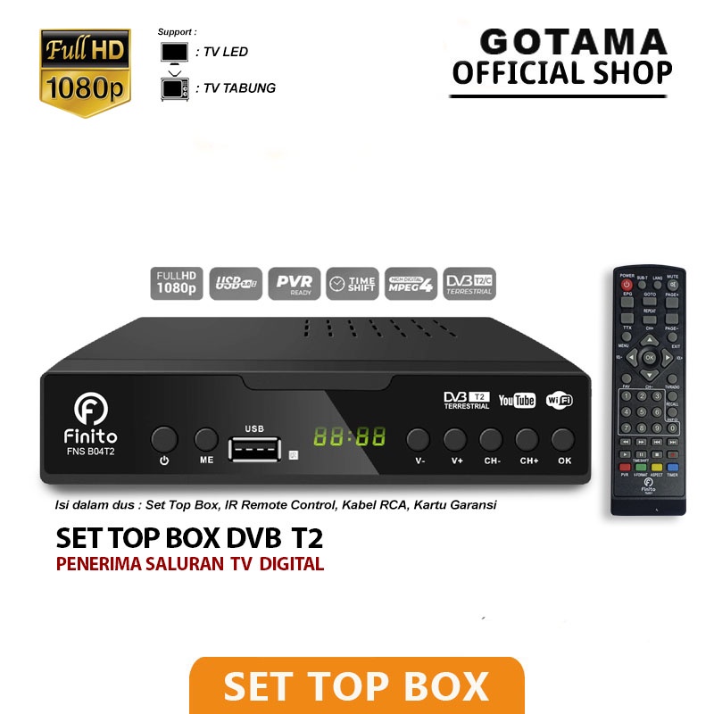 Digital Set Top Box TV Penerima Siaran Digital Receiver Full HD/ STB Wifi/Youtube DVB-T2 finito Besar-STB