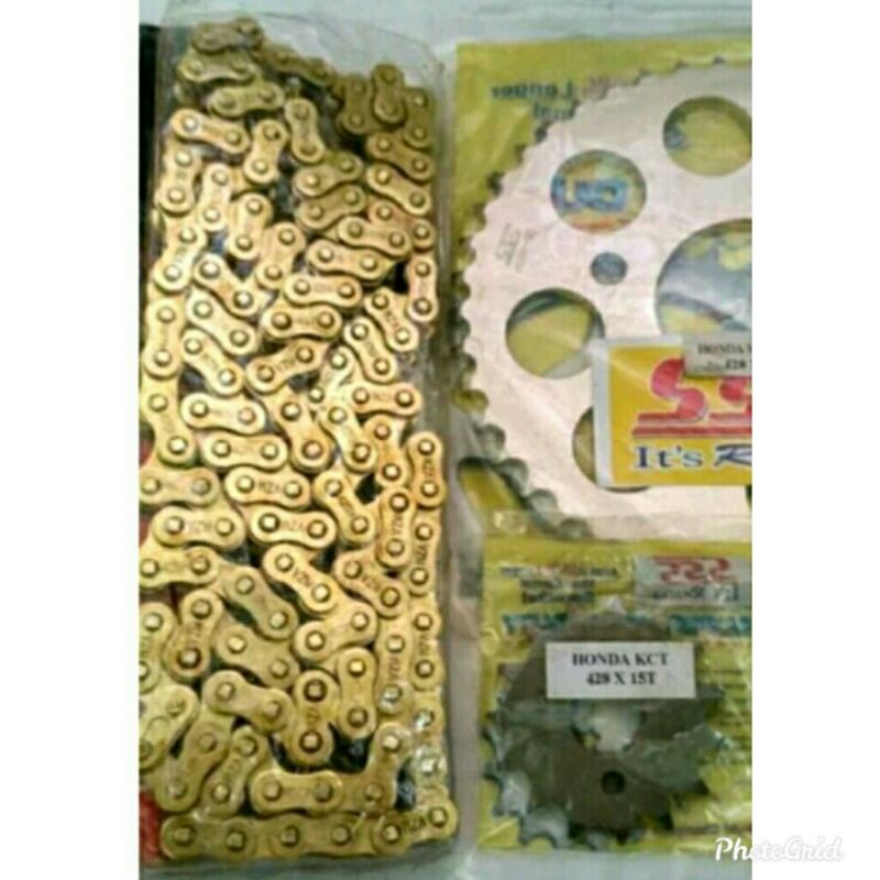 gear Set Ukuran 415 Tipis -  depan belakang Sss Plus Rante Warna gold Untuk Cb150r old - Mega pro - 
