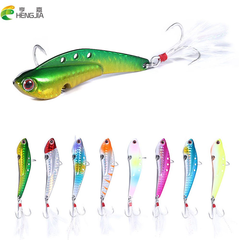 Hengjia 1pc Umpan Pancing Sendok Vib Bahan Metal 20g 30g 40g Dengan Kail Treble