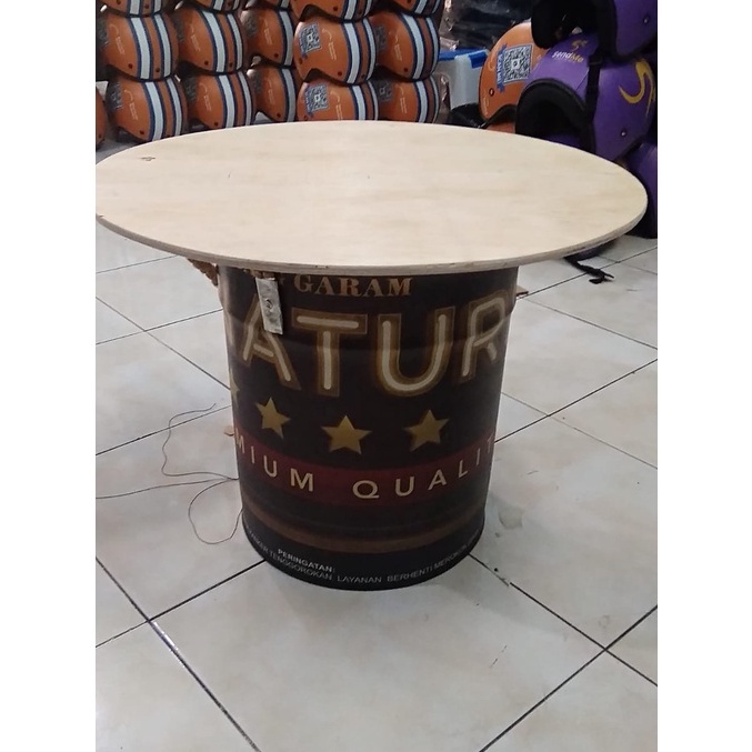 Meja Kursi Tong / Meja Cafe / Meja Kaleng Tong Kecil Custom Lapis Kulit Oscar