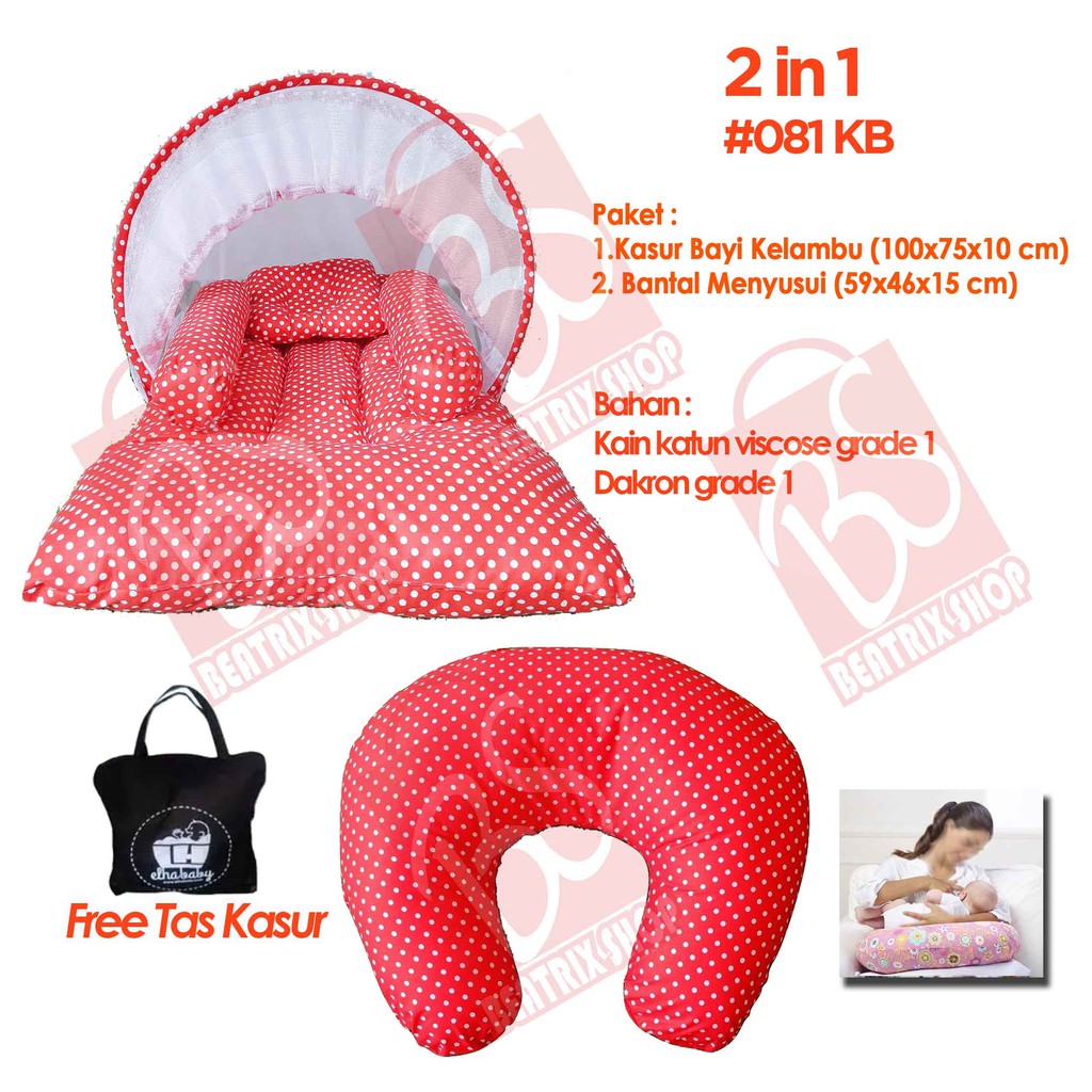 Bayar di tempat cod paket 2 in 1 kasur bayi kelambu dan bantal menyusui elha baby animal
