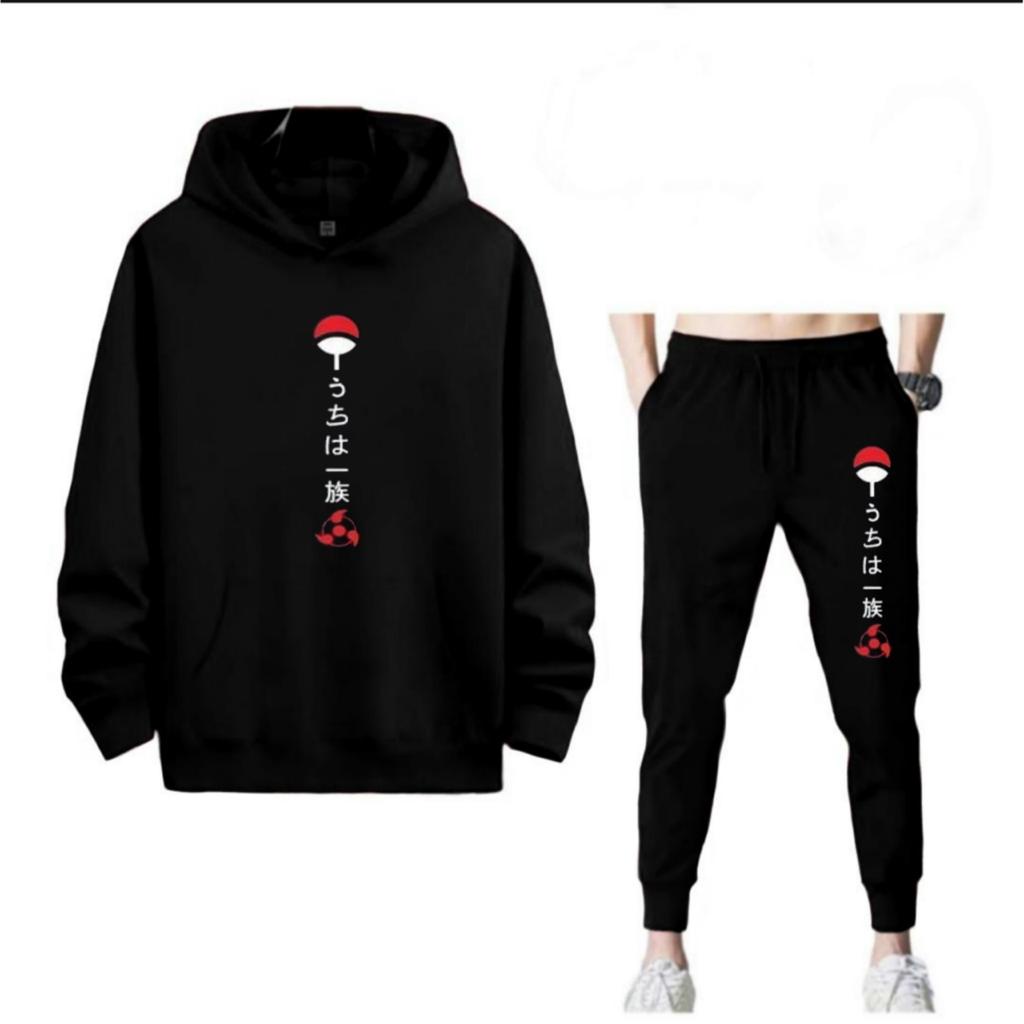 SETELAN PRIA HOODIE UCHIHA DAN CELANA JOGGER MURAH TERLARIS