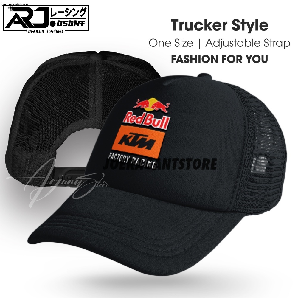 TOPI JARING TRUCKER Dewasa Topi Trucker RED BULL KTM FACTORY RACING Sponsor balap logo otomotif- JS