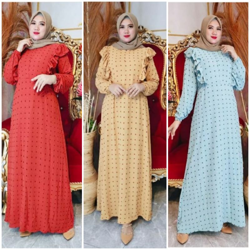 (Bisa COD) Gamis Crinkle Premium/Gamis Crinkle Dot/Gamis Crinkel Rubiah Premium/Gamis Kringkel Polos