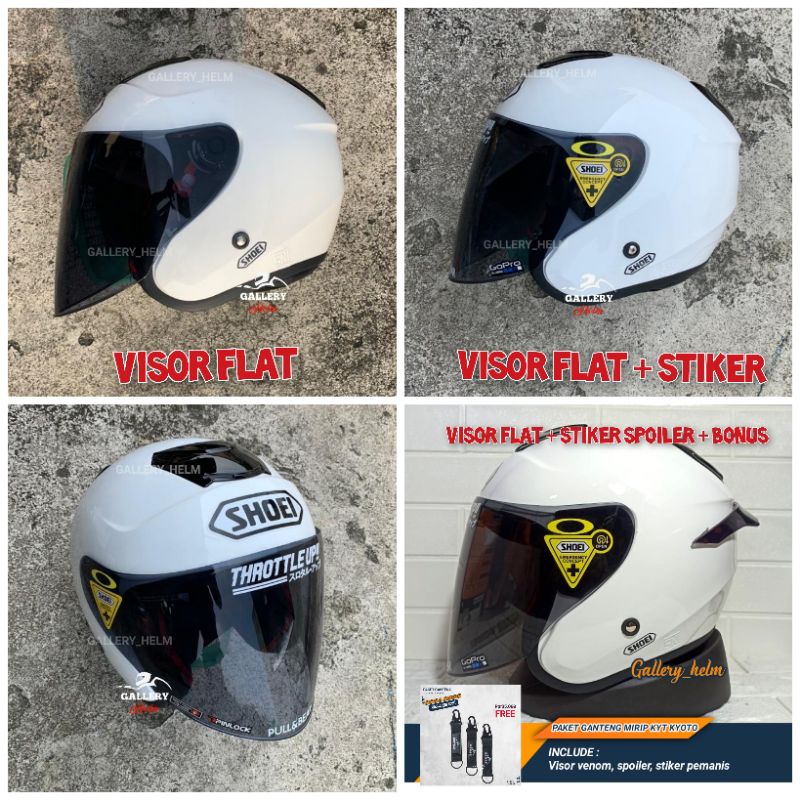 HELM KYOTO DYR PAKET GANTENG | SUDAH TERPASANG STIKER SHOEI | REPLIKA KYT KYOTO PUTIH-Visor smoke