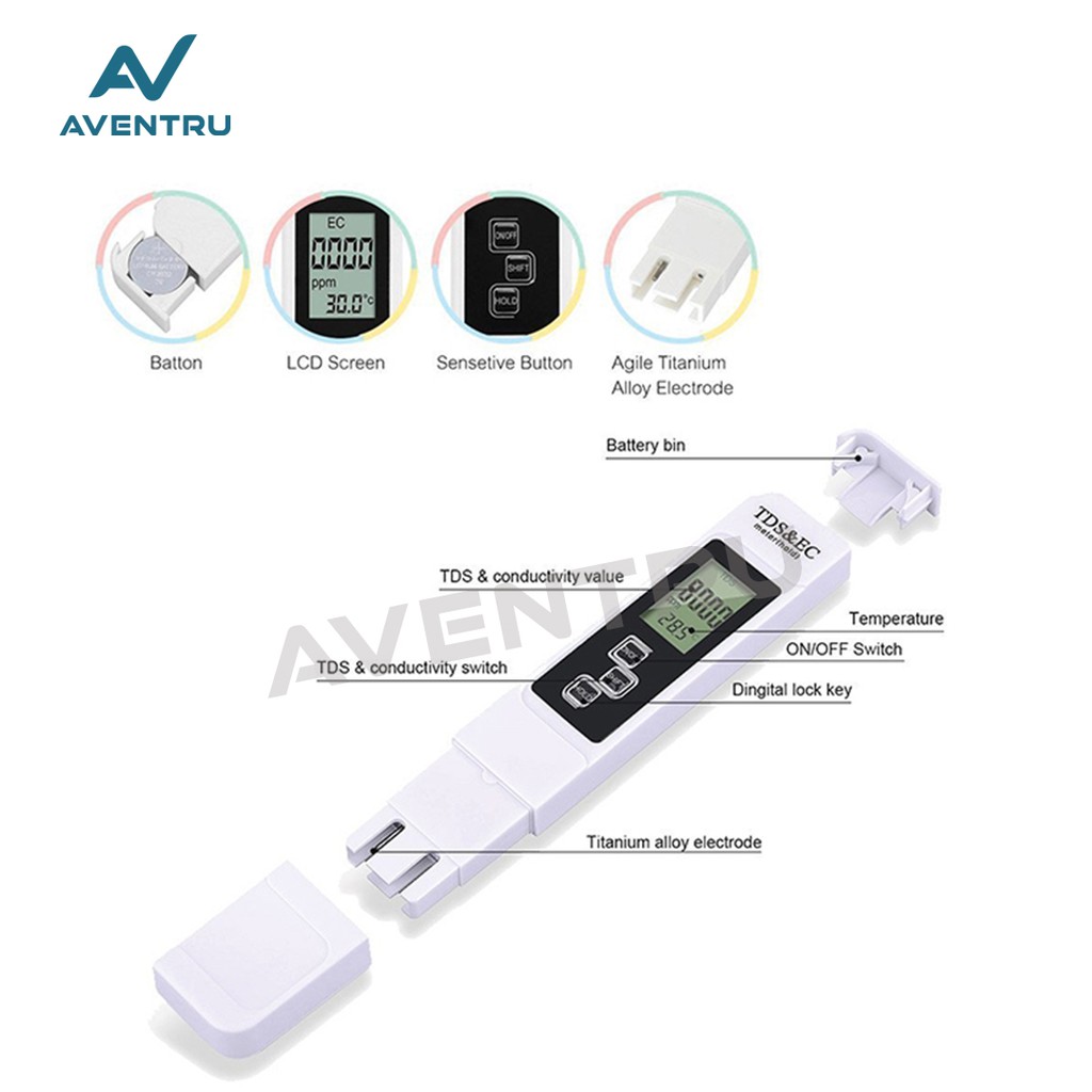 TDS EC Meter Alat Pengukur Kualitas Air Hidroponik TDS &amp; EC Meter Air PH Meter ATC