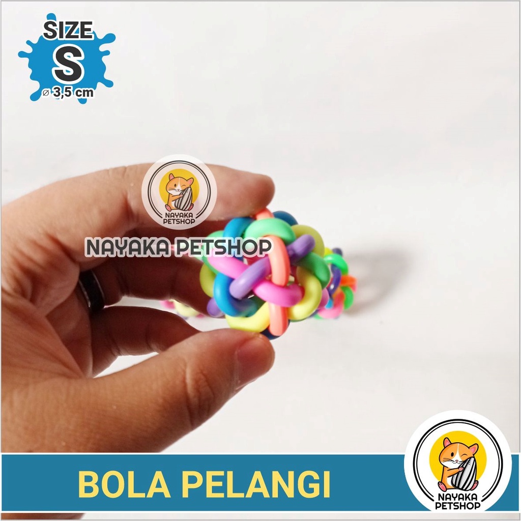 Size S Bola Mainan Kucing Pelangi Karet Bunyi Lonceng Kerincing Kitten Cat Ball Toy Anjing