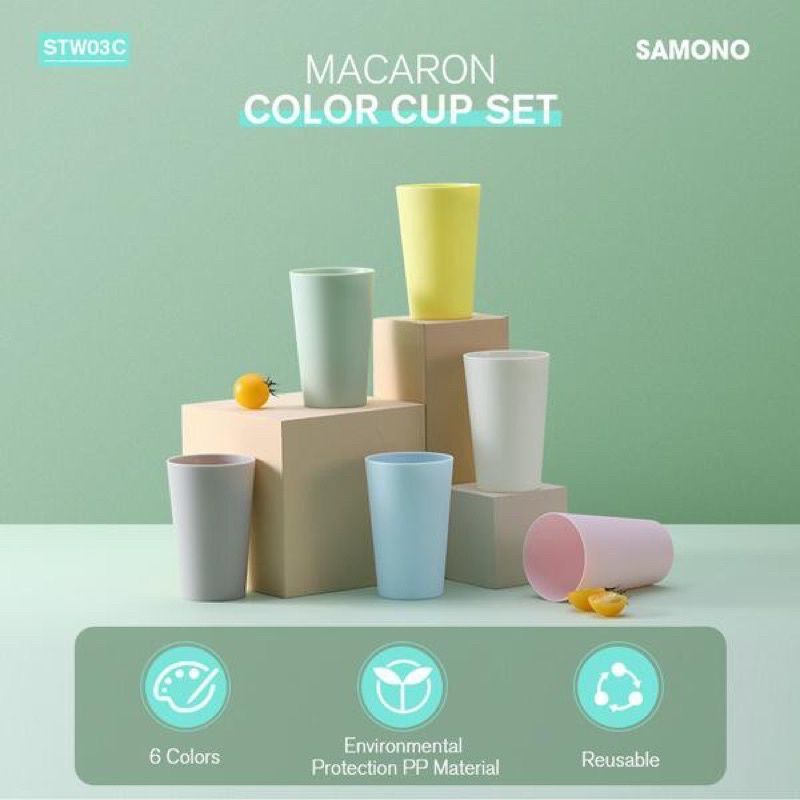 1set 6pcs Gelas warna Macaron Stylish (Samono W03)