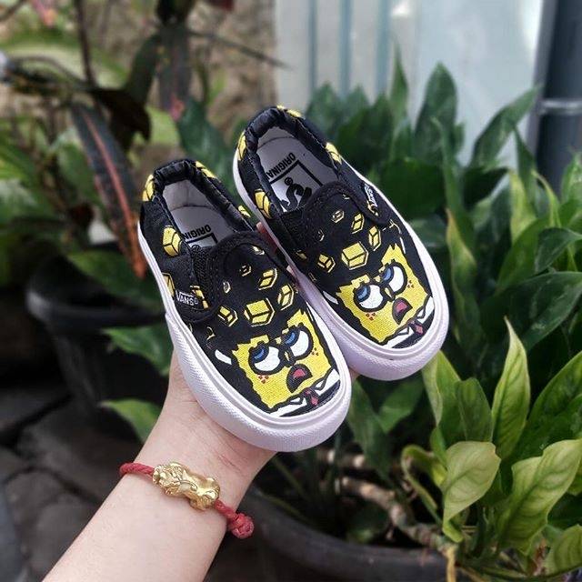 Sepatu Vans Spongbob Kids Junior Hitam Putih Anak Laki-laki Perempuan Lucu Keren Murah