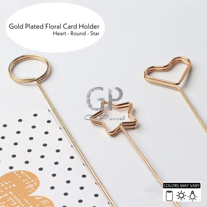 STICK CARD / KOREAN METAL FLOWER CARD HOLDER SHAPE HEART / ROUND / GAGANG KARTU UCAPAN - TANGKAI KARTU BULAT BUNDAR HATI VALENTINE MOTHERS DAY HARI IBU