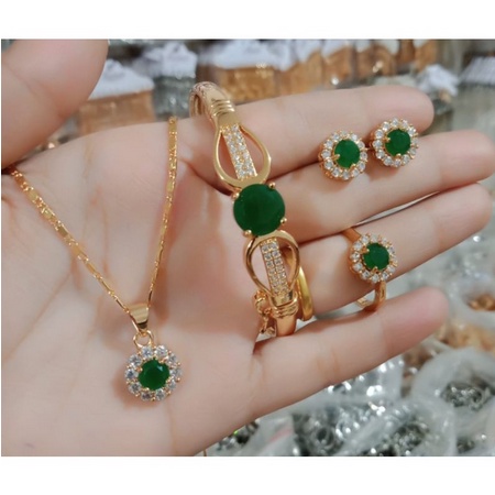 Xuping Set Dewasa Perhiasan Fashion Set Dewasa Model Bangkok Permata Hijau
