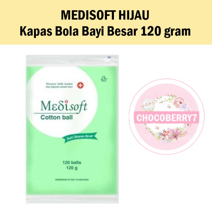 Medisoft Hijau Cotton Ball 120g 120 balls Kapas Medisoft Bola Besar