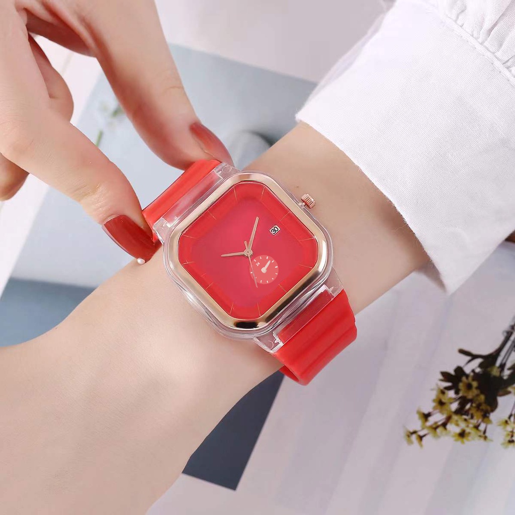 Jam Tangan Wanita Hush Puppies Analog Tali Rubber Casual Fashin Dial Kotak Korean Import