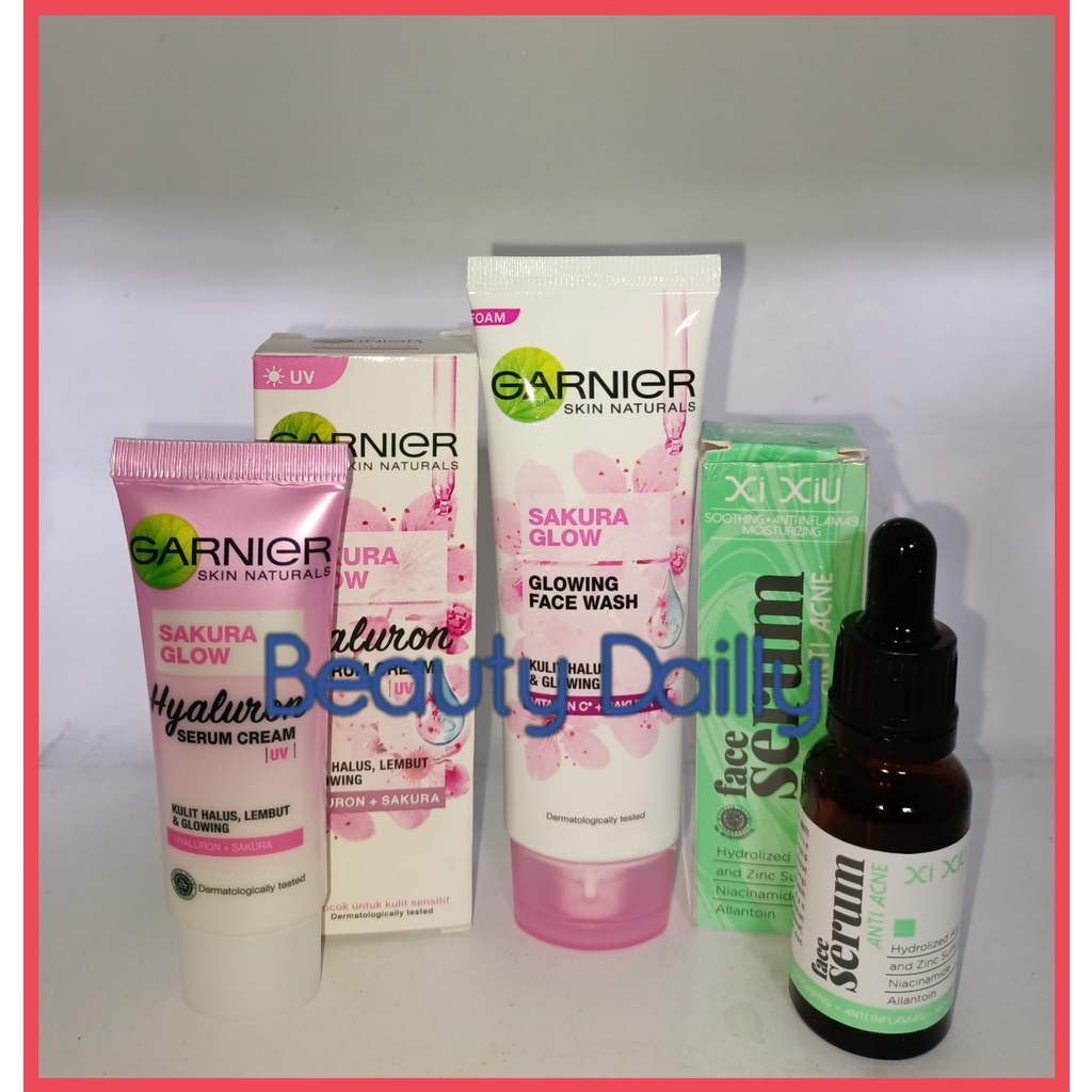 PROMO Paket 3 IN 1 Garnier - Garnier Sakura White Facial Foam 50ml + Garnier Sakura Glow Hyaluron Se