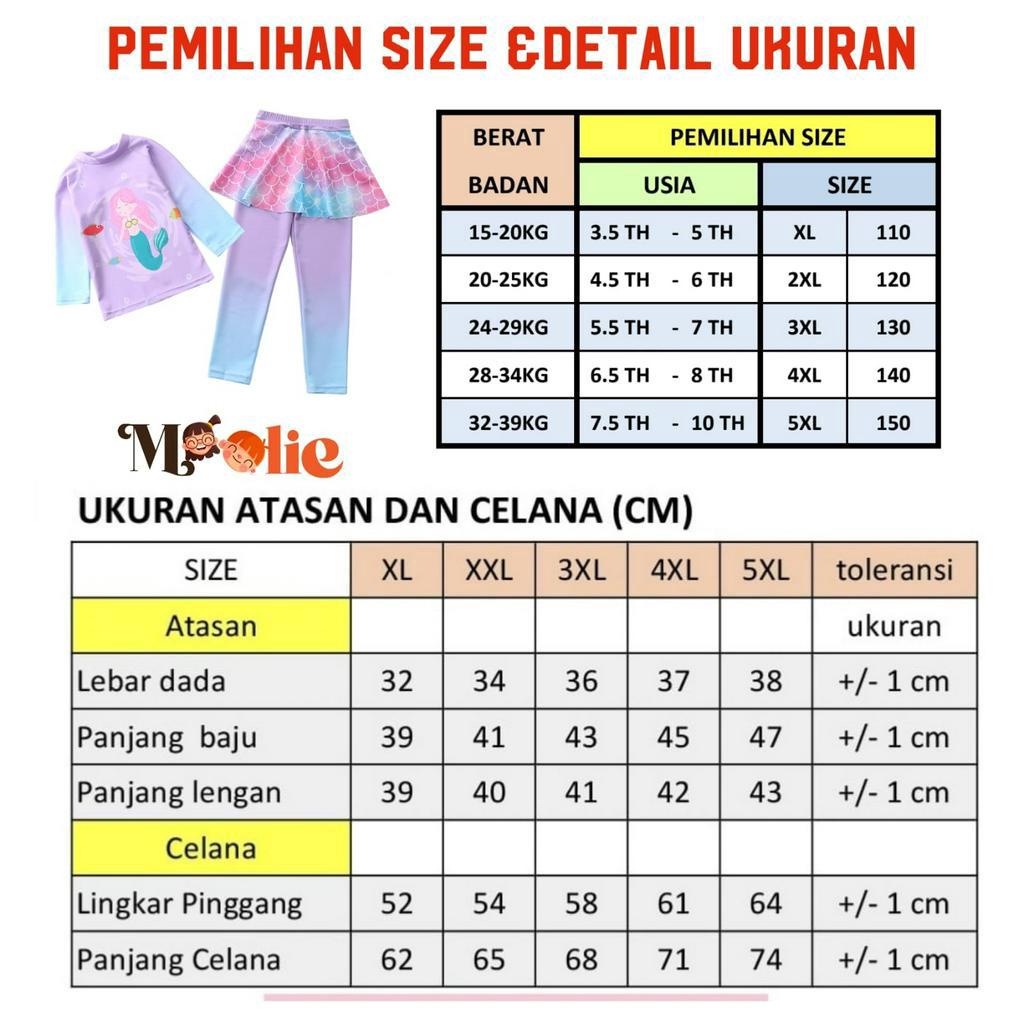 MO10 Moolie Baju Renang Anak Perempuan/ Baju Renang Anak Perempuan Lengan Panjang