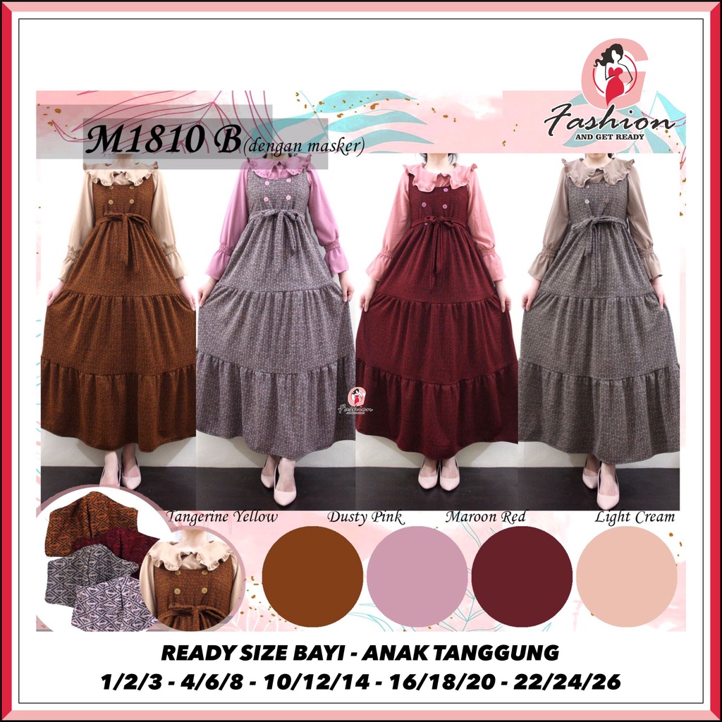 M1810 B GAMIS ANAK MUSLIM / DRESS MUSLIM 3IN1 INNER + OUTER + MASKER 2-15 TH