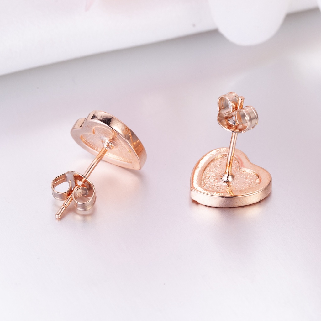 Anting Stud 925 Silver Gold Plated 18k Bentuk Hati Aksen Berlian Penuh Untuk Aksesoris