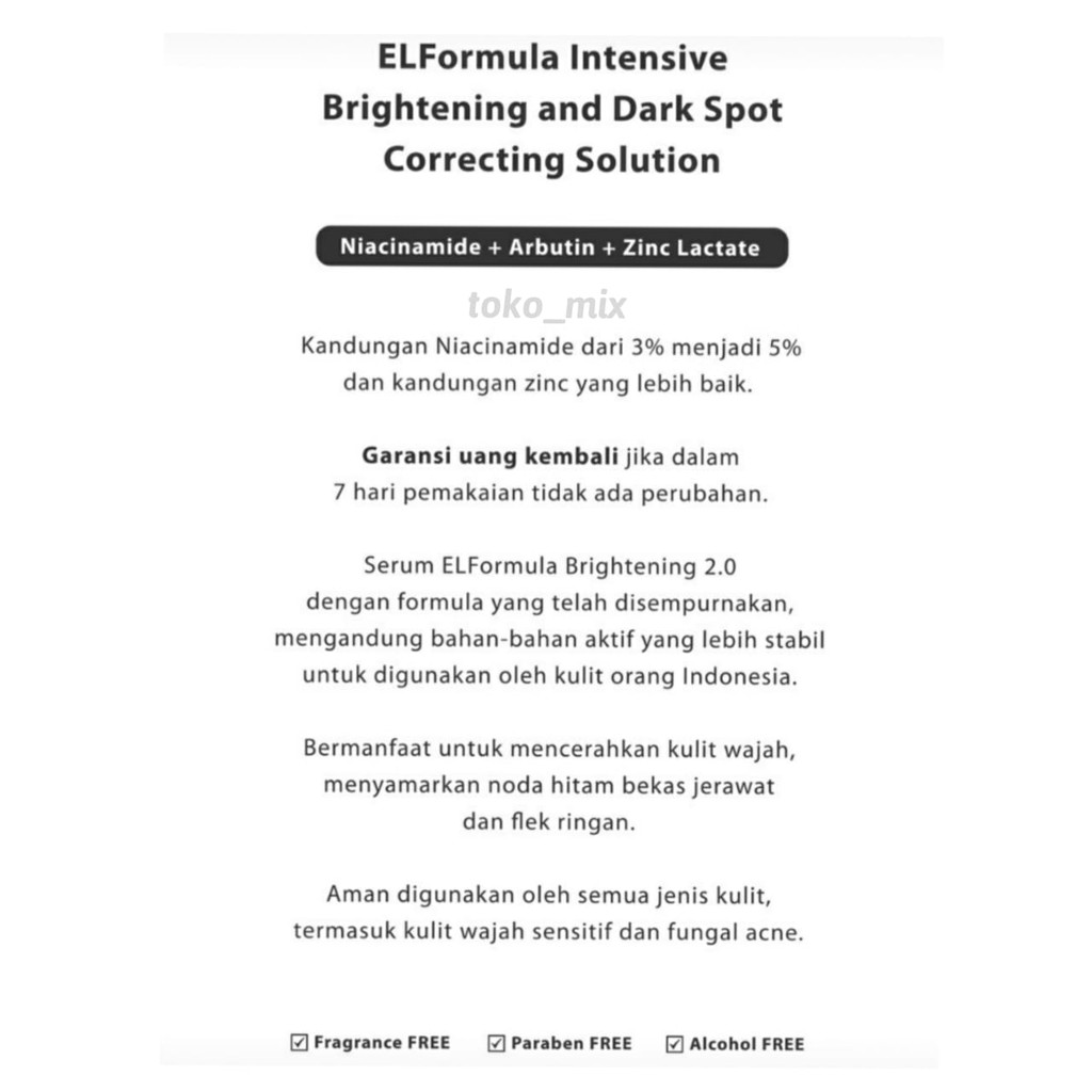 ELFORMULA INTENSIVE BRIGHTENING &amp; DARK SPOT CORRECTION SOLUTION  - ACNE RELIEF AND BLEMISH SOLUTION