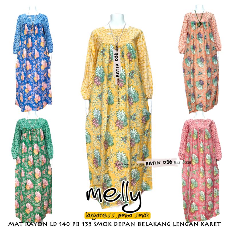 Semerbak Gamis longdress rayon super jumbo ld 140 Melly Baju santai tidur lengan panjang muslim muslimah wanita rumah rumahan cantik longgar pastel daster soft bunga kekinian terbaru