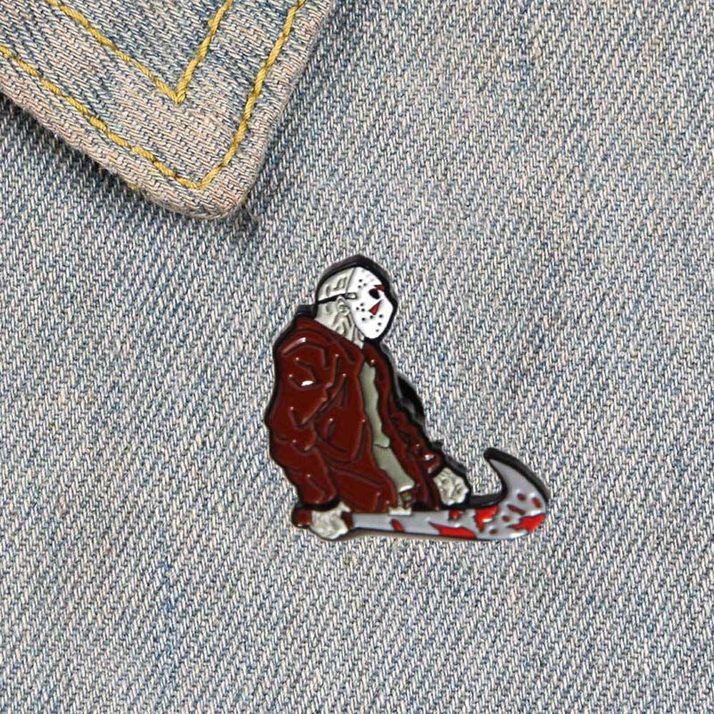 NEEDWAY Horror Film Bros Kerah Bros Fashion Perhiasan Aksesoris Horror Film the 13th Jason Travel Commemorative Lapel Pin Brooch Pin